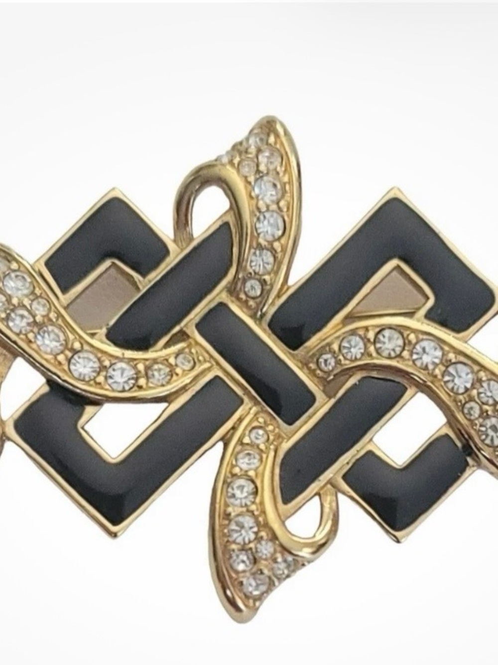 Swarovski black enamel and rhinestone brooch